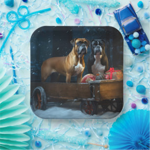 Boxer Snowy Sleigh Weihnachtsdekor Pappteller