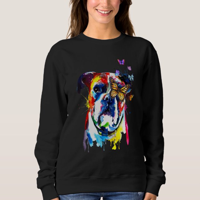 Boxer Splash Butterflies Hund Sweatshirt (Vorderseite)