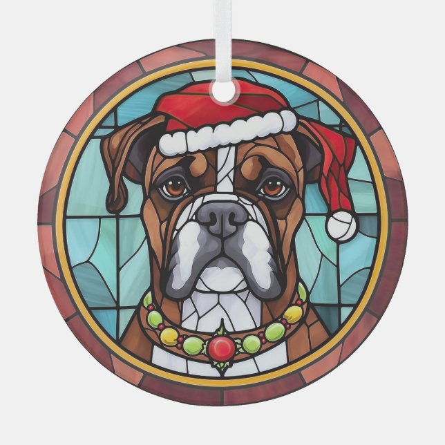 Boxer Stected Glass Christmas Ornament Aus Glas (Vorderseite)