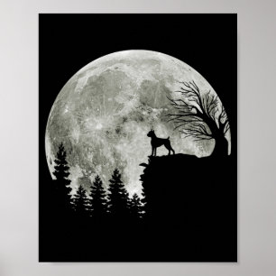 Boxer Stehend auf Mountain Moon Light Halloween Poster