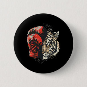 Boxer Tiger mit Boxhandschuhen Kickboxen Lustiges Button