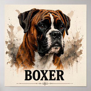Boxer Treue Familienhund-Porträt Premium-Kunstwerk Poster