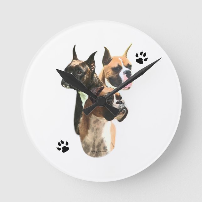 Boxer Trio Runde Wanduhr (Vorderseite)