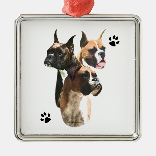 Boxer Trio Silbernes Ornament (Vorne)