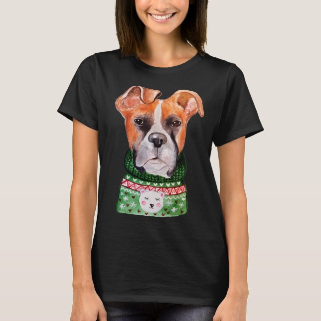 Boxer Ugly Christmas Sweater Boxer  Dog Owner Xmas T-Shirt (Vorderseite)
