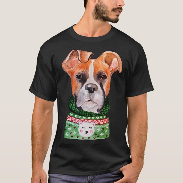 Boxer Ugly Christmas Sweater Boxer  Dog Owner Xmas T-Shirt (Vorderseite)