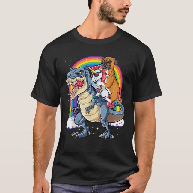Boxer Unicorn Riding Dinosaur T rex Girls Kids Boy T-Shirt (Vorderseite)