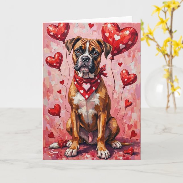 Boxer Valentine’s Day Dog with Hearts Red Karte (Gelbe Blume)