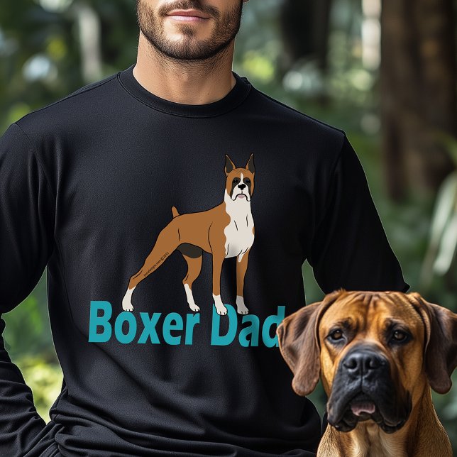 Boxer Vater Grüner Aquamariner Texthund Zeichnend T-Shirt (Boxer Dad Green Teal Text Dog Drawing T-Shirt)