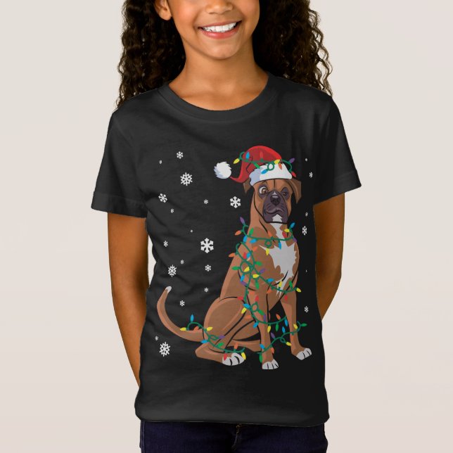 Boxer wackelt in Weihnachtslicht Hund T-Shirt (Vorderseite)
