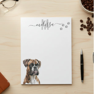 Boxer Watercolor Monogram Personalisiert Notizblock