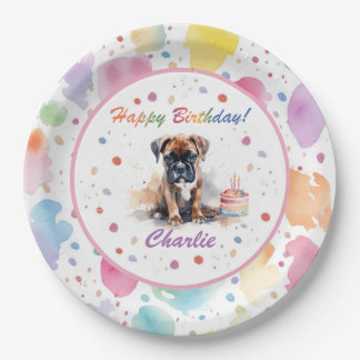 Boxer Watercolor Paper Plate Pappteller