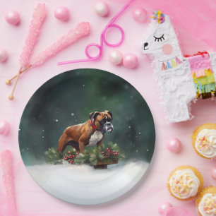 Boxer Weihnachten Schnee Winter Pappteller