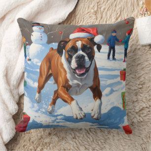 Boxer Weihnachts-Festszene Kissen