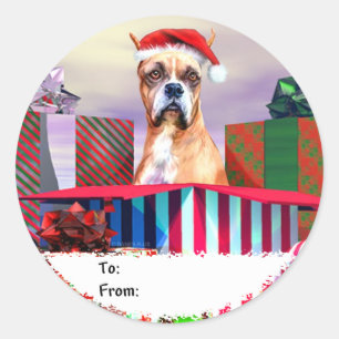Boxer Weihnachts-Überraschungsmarken Runder Aufkleber