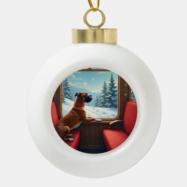 Boxer Weihnachtsabend Zugfahrt Malerei Keramik Kugel-Ornament (Vorderseite)