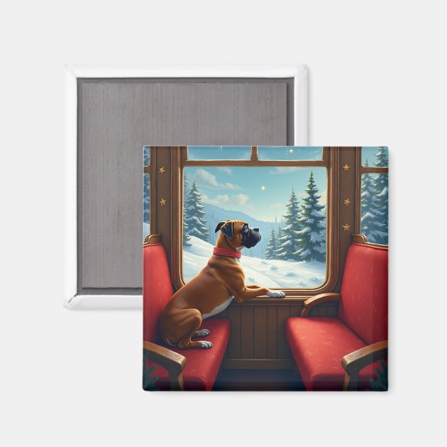 Boxer Weihnachtsabend Zugfahrt Malerei Magnet (Vorderseite/Rückseite)
