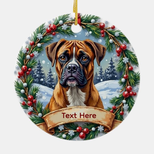 Boxer-Weihnachtsbaumschmuck Keramik Ornament (Hinten)