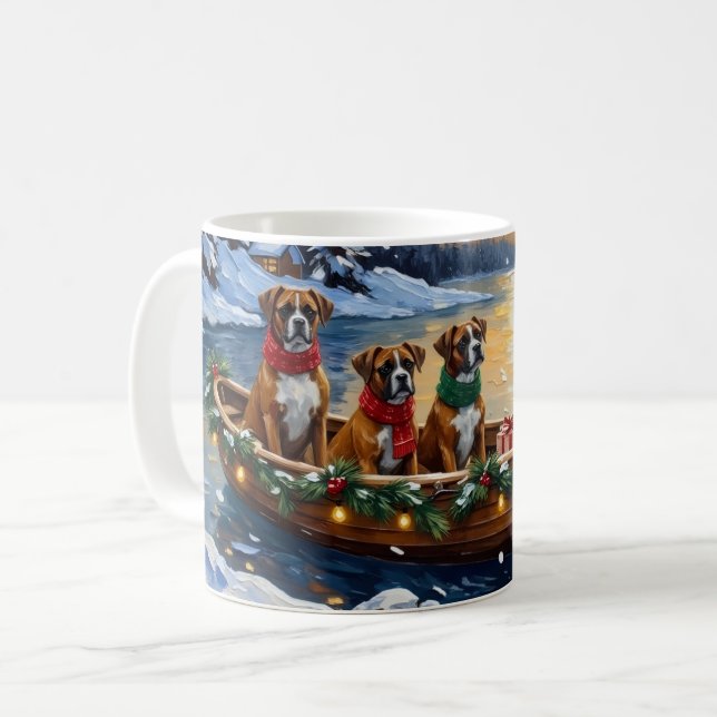 Boxer Weihnachtsboot-Feiertag Kaffeetasse (Vorderseite Links)
