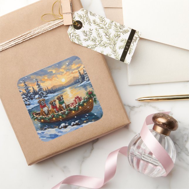Boxer Weihnachtsboot-Feiertag Quadratischer Aufkleber (Schenken)