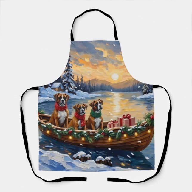 Boxer Weihnachtsboot-Feiertag Schürze (Vorderseite)