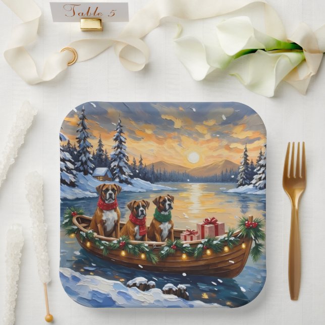 Boxer Weihnachtsboot Urlaub Pappteller (Hochzeit)