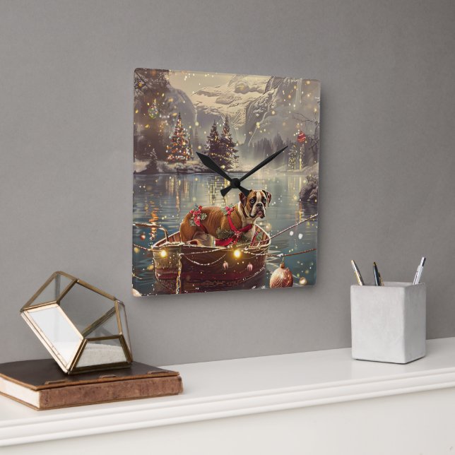 Boxer Weihnachtsfeiertage Quadratische Wanduhr (Büro)