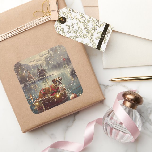 Boxer Weihnachtsfeiertage Quadratischer Aufkleber (Schenken)