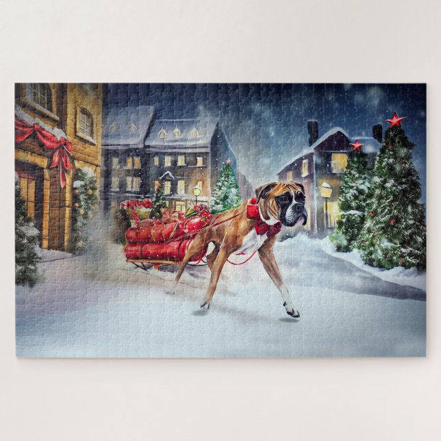 Boxer Weihnachtsfest Saison Puzzle (Horizontal)