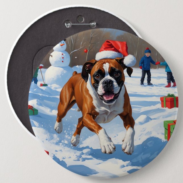 Boxer Weihnachtsfest Schneeszene Button (Vorne & Hinten)