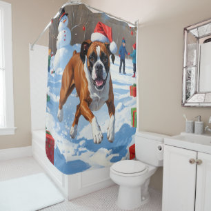 Boxer Weihnachtsfest-Schneeszene Duschvorhang
