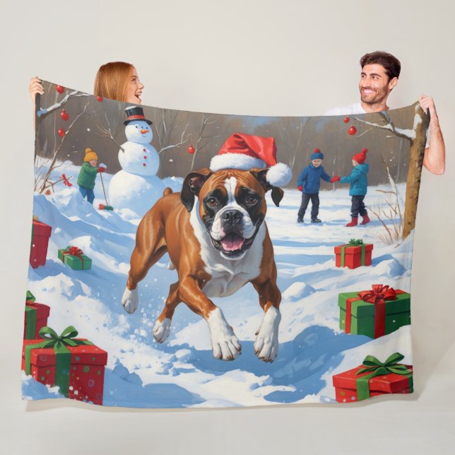 Boxer Weihnachtsfest Schneeszene Fleecedecke (Beispiel)