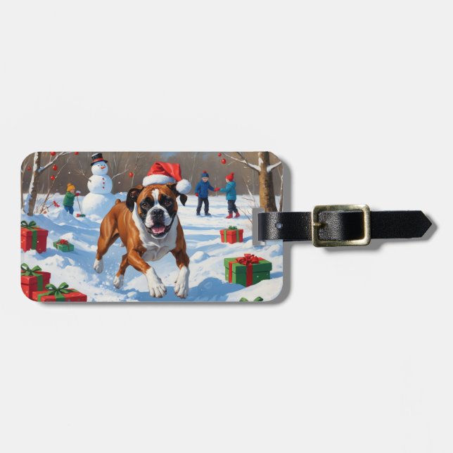 Boxer Weihnachtsfest Schneeszene Gepäckanhänger (Vorderseite horizontal)