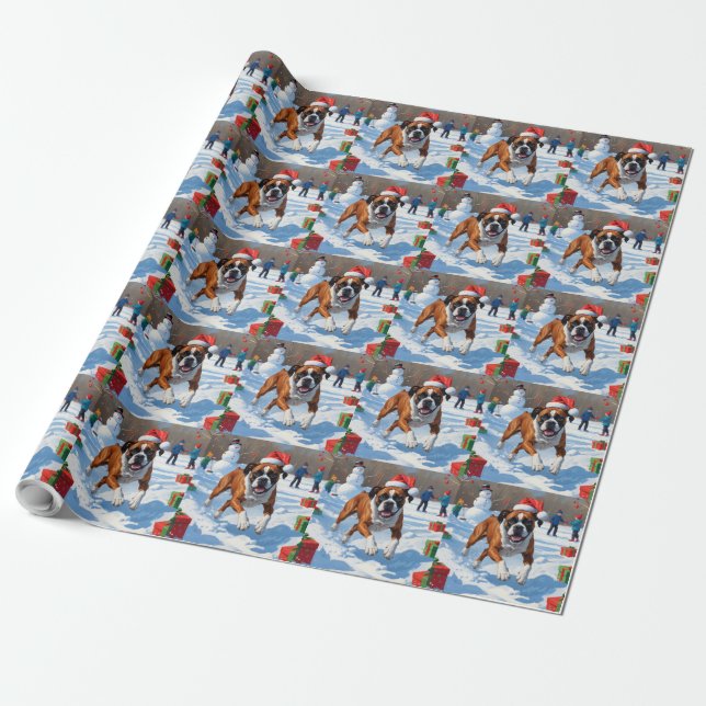 Boxer Weihnachtsfest Schneeszene Geschenkpapier (Ungerollt)