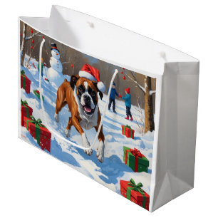 Boxer Weihnachtsfest-Schneeszene Große Geschenktüte