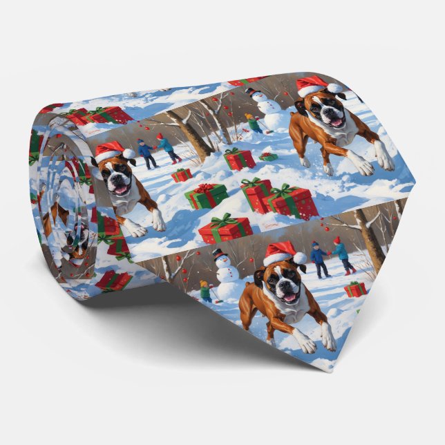 Boxer Weihnachtsfest Schneeszene Krawatte (Gerollt)