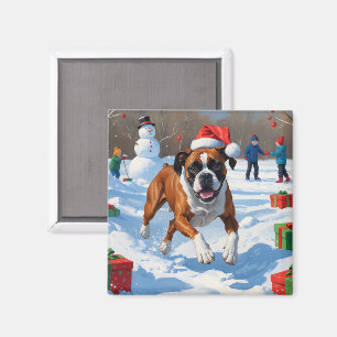 Boxer Weihnachtsfest-Schneeszene Magnet