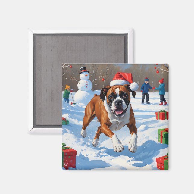 Boxer Weihnachtsfest Schneeszene Magnet (Vorderseite/Rückseite)