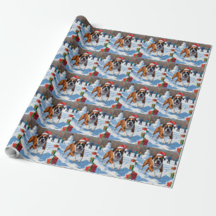 Boxer Weihnachtsfestliche Schneeszene Geschenkpapier