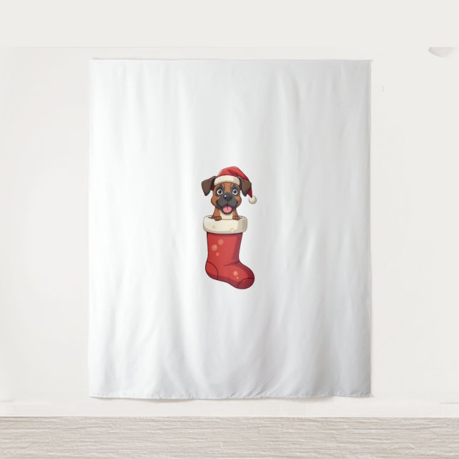 Boxer Weihnachtshund Strumpf Wandteppich (Vorderseite)