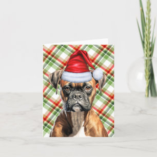 Boxer Weihnachtshund und Green Red Kariert Christm Feiertagskarte