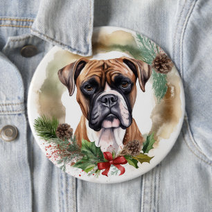 Boxer Weihnachtskranz Festiver Hund Button