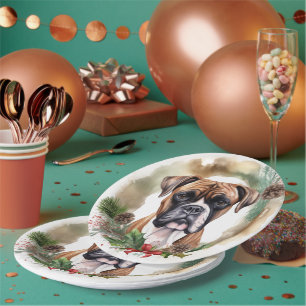 Boxer Weihnachtskranz Festiver Hund Pappteller