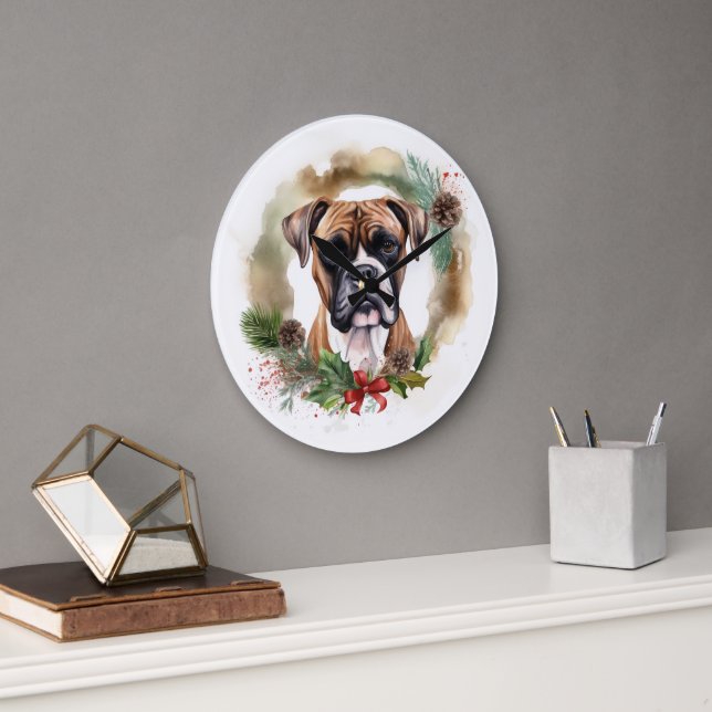 Boxer Weihnachtsmann Große Wanduhr (Büro)