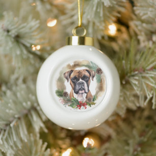 Boxer Weihnachtsmann Keramik Kugel-Ornament