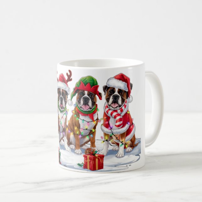 Boxer-Weihnachtsmannmütze will Weihnachtsbeleuchtu Kaffeetasse (VorderseiteRechts)