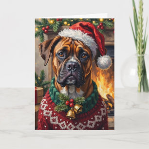 Boxer-Weihnachtsporträt-Feiertagsmalerei Karte