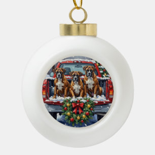 Boxer Weihnachtsroter LKW Urlaub Keramik Kugel-Ornament