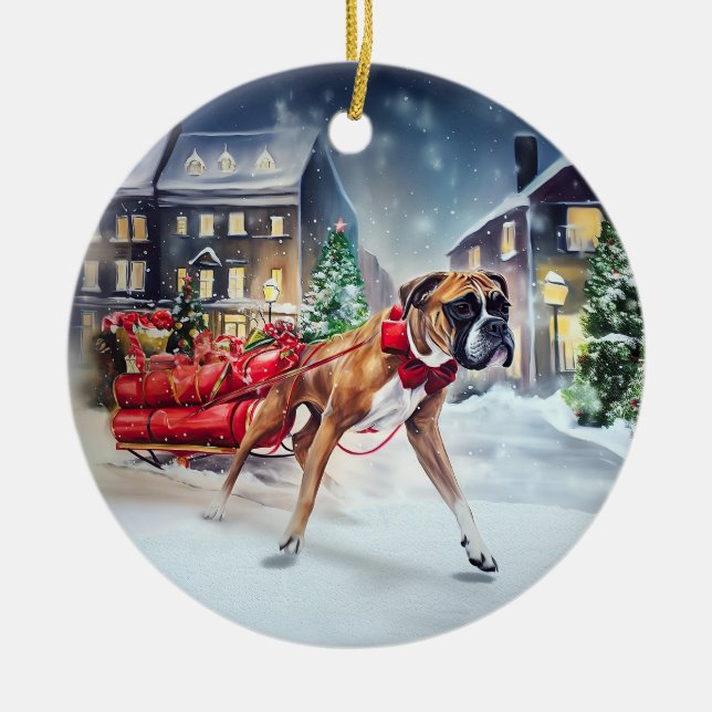 Boxer Weihnachtssaison Keramik Ornament (Vorne)