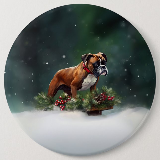 Boxer Weihnachtsschnee Winter Button (Vorderseite)